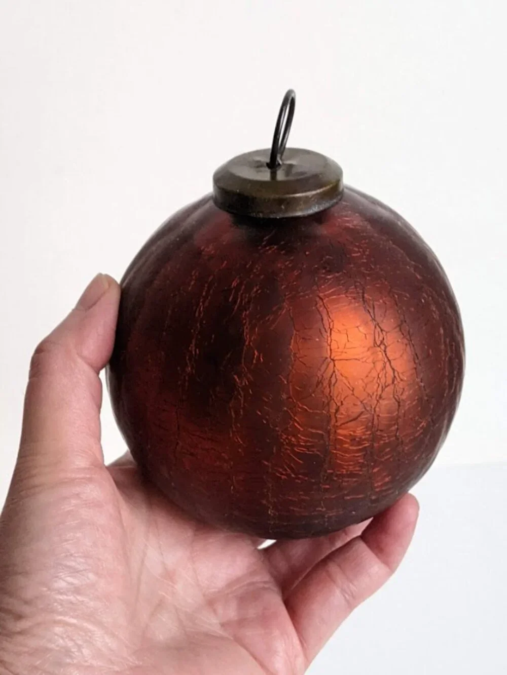 Vintage Brownish Red Crackle Mercury Glass Ornament Ball 3.75